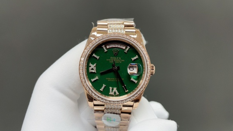 Best Edition with Automatic Movement Rolex Weekly Diary 36mm Steel Belt Green Watch
